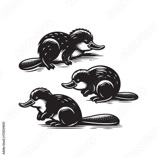 Mysterious Platypus Forms: Silhouetted Impressions of the Enigmatic Platypus Charm - Platypus Silhouette - Platypus Illustration - Platypus Vector
