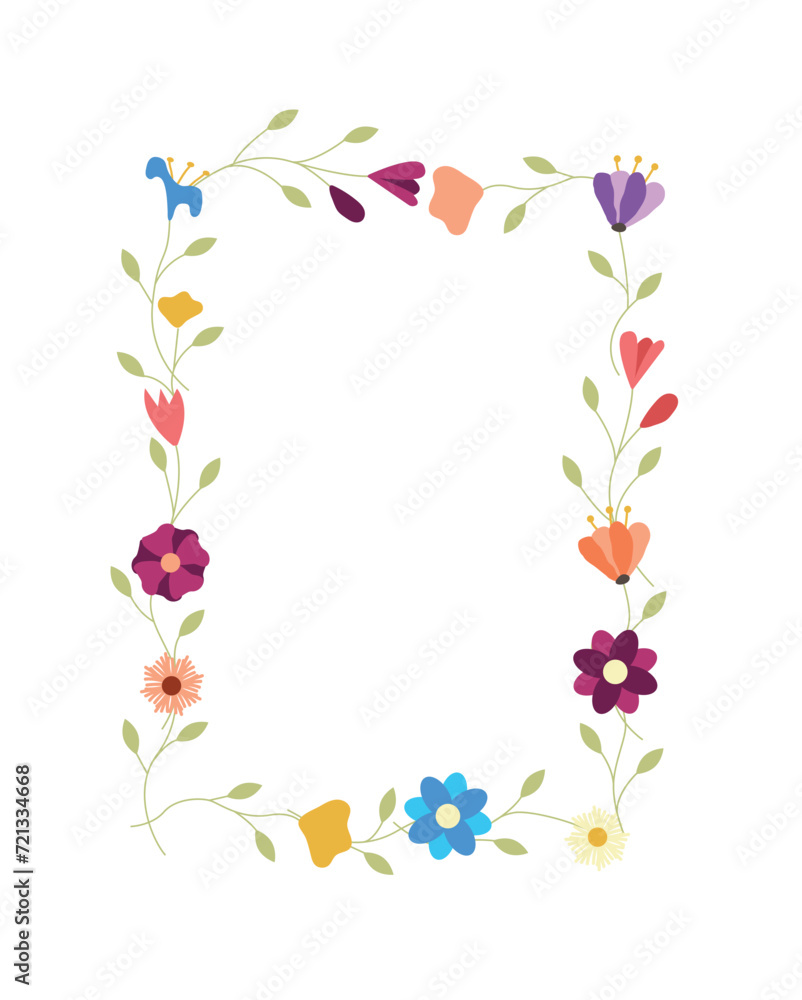 Square Spring Floral Frame Flat Style. A floral decoration design element vector