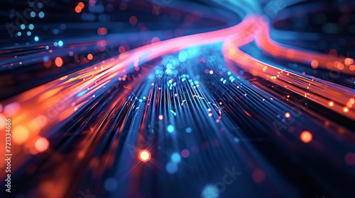 Blue light streak, fiber optic, speed line, futuristic background for 5g or 6g technology wireless data transmission, high-speed internet in abstract. AI generated illustration