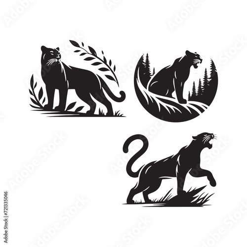 Dynamic Shadows: Panther Silhouette Series Depicting the Agile and Prowling Essence of the Panther - Panther Illustration - Panther Vector
