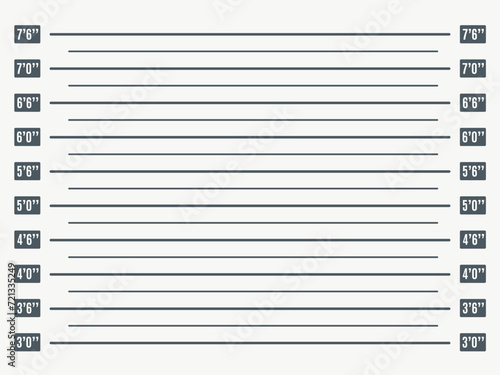 Mugshot lineup. Prison photo booking backdrop template with height measurements scale lineup, law enforcement and jail arested snapshot vector background