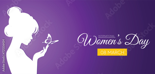 happy women's day girl silhouette with butterfly vector poster 