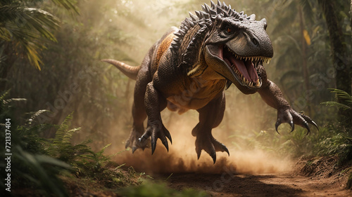 Furious trex or Dynasor running in action on the jungle photo