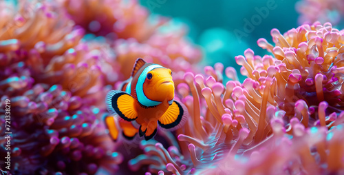 Clown anemonefish, Amphiprion percula, on a coral reef,Clown anemonefish, Amphiprion percula. © Kashif Ali 72