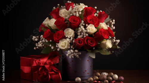 still life with roses and a box of chocolates 