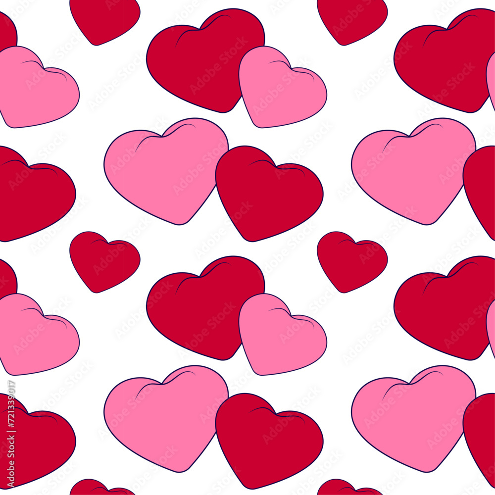 seamless pattern with a lot of cartoon hearts are in a white background