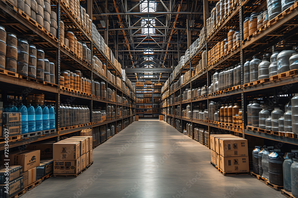 Interior of a modern warehouse storage of retail shop with  near shelves
