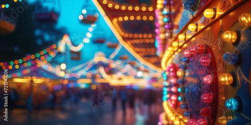 Carnival Magical carousel ride at dusk with glowing lights, a whimsical scene for festive backgrounds