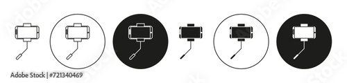 Selfie stick flat editable icon mark set. Selfie stick illustration vector with thin stroke