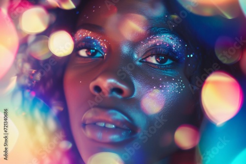 Fashion portrait of a beautiful african american woman with bright makeup