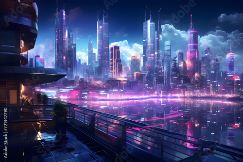 Metaverse World Neon lit Cyber Cityscape
