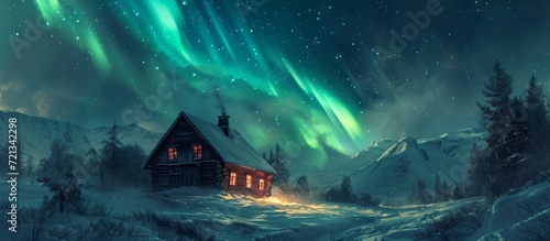 Majestic Northern Lights Illuminate Over an Enchanting Old Cabin