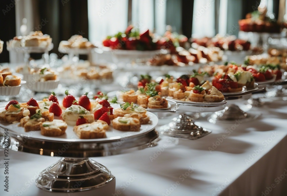 Buffet Table with dishware waiting for guests catering eat food wedding Buffet Table with dishware waiting for guests catering eat food wedding