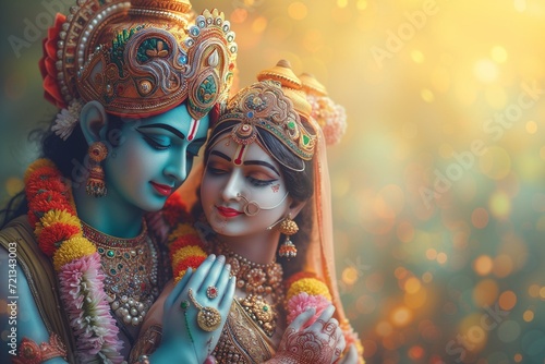 Portrait of Rama the incarnation of the god Vishnu and Sita the incarnation of the goddess of prosperity Lakshmi photo