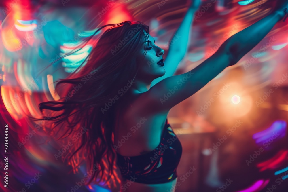 Beautiful young women dancing in night club Portrait ,Short Light effect 