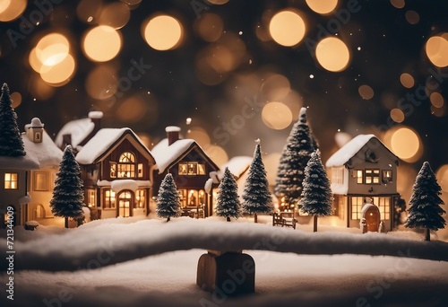 Christmas village with snow in a vintage style Winter village landscape Celebrate the Christmas and