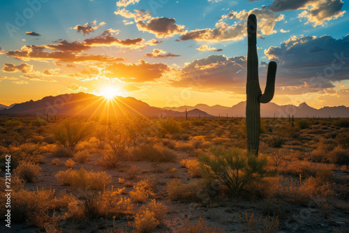 Sunset view of the desert and mountains near Phoenix, Arizona, USA 