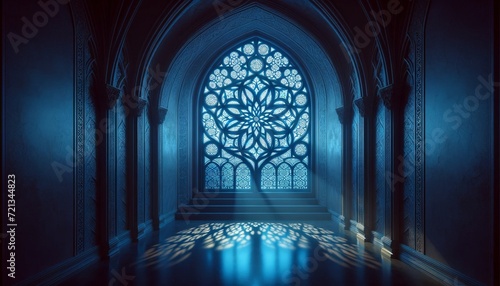 Mystical Blue Light Illuminating an Ornate Mosque Interior