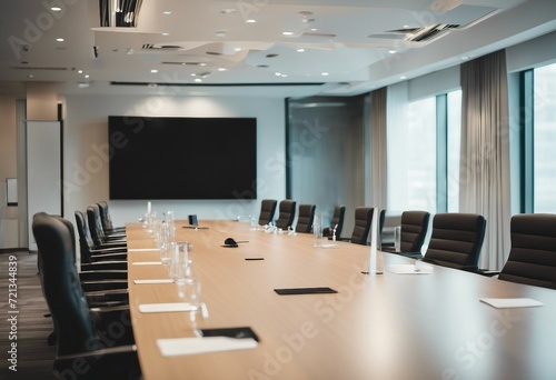 Conference room or seminar meeting room in business event Session of Government blur abstract backgr
