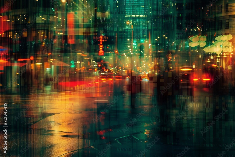 Abstract Urban Dreamscape: Streaks of Neon in the Night