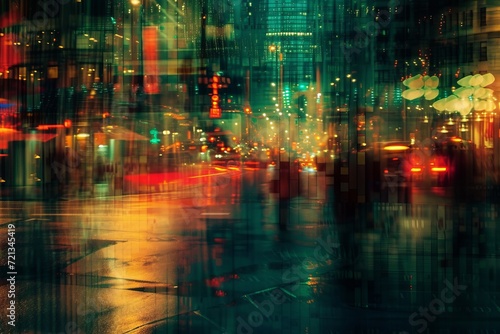 Abstract Urban Dreamscape  Streaks of Neon in the Night