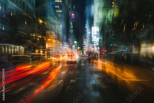 Abstract Urban Dreamscape: Streaks of Neon in the Night