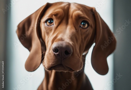 Cute dog or pet is looking happy isolated on transparent background Brown vizsla young dog is posing