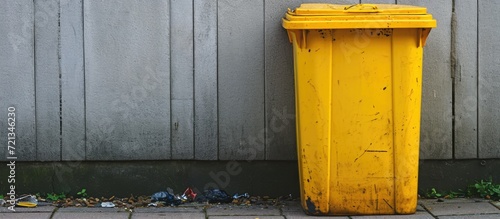 Yellow wheelie bin for spill kit, preventing pollution from chemicals, oil, diesel, or petrol leaks for health and safety. © 2rogan