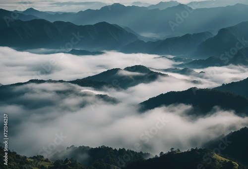Foggy mountain landscape Fog and cloud mountain tropic valley landscape Aerial view