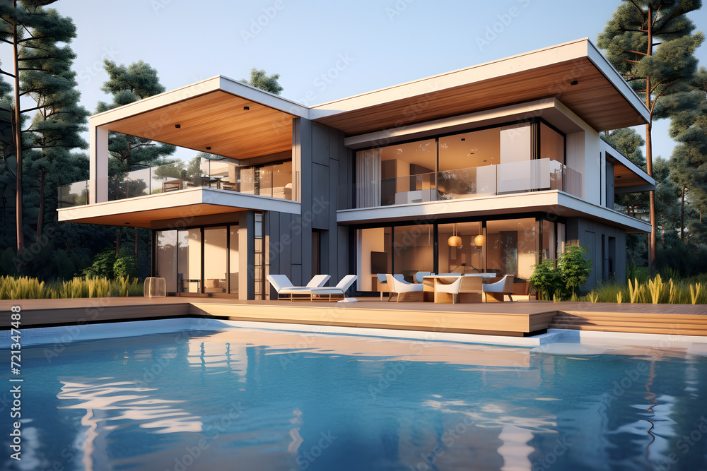Fototapeta premium Modern House Building with Sustainable Materials