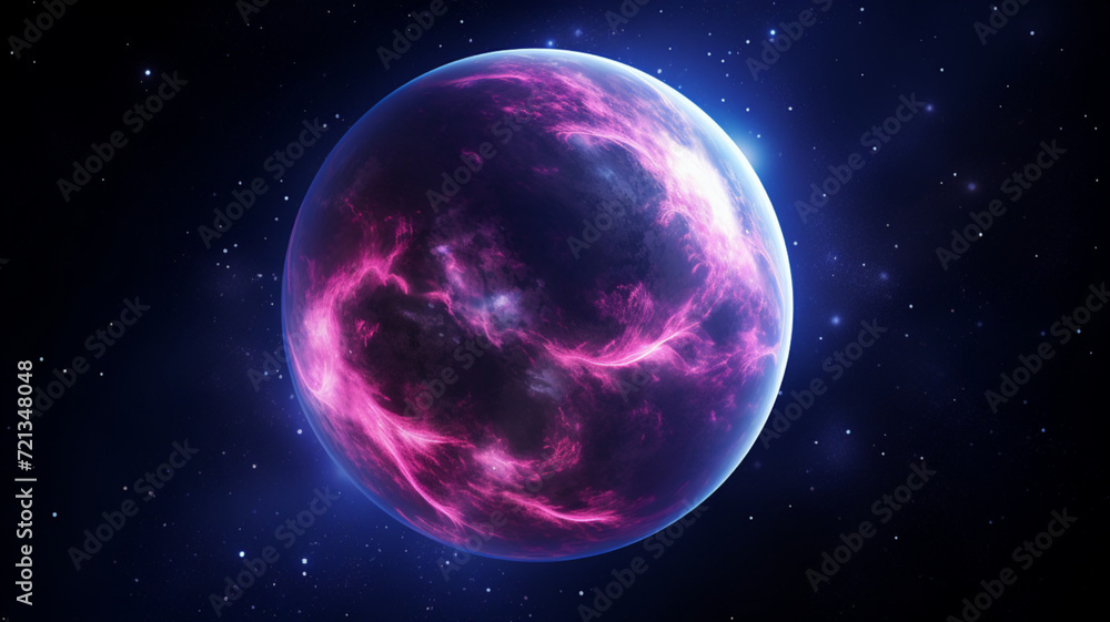Dark purple planet with black background 