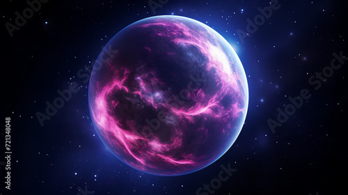 Dark purple planet with black background 