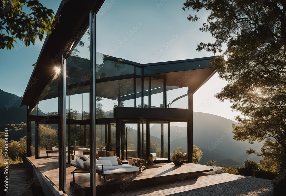 Modern luxury villa in minimalist style Glass house in the mountains Beautiful mountain views from m Modern luxury villa in minimalist style Glass house in the mountains Beautiful mountain views from m