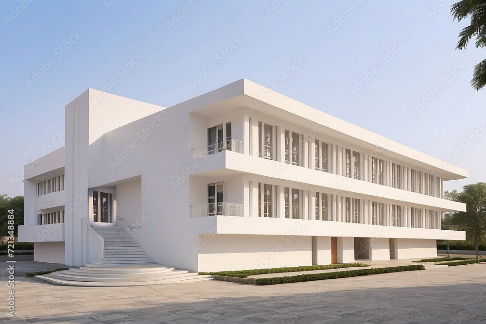 simple whtie duplex building for university, college and school