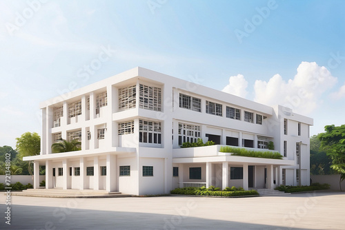 simple whtie 3 level building for university, college and school photo