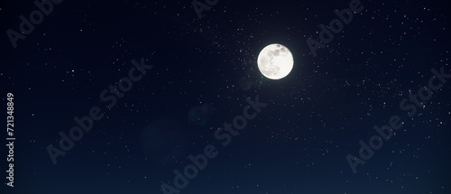 Panorama blue night sky moon and star on dark background.Universe filled with stars
