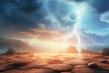 Lightning strike on a dark sky background. 3D illustration.