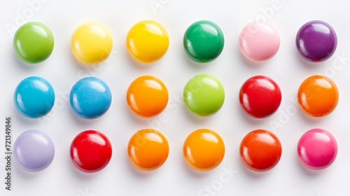 Candy Coated Chocolate An M&M’s Alternative. Skittles fruit flavored candy. Skittles candy isolated on white background texture. Horizontal banner format