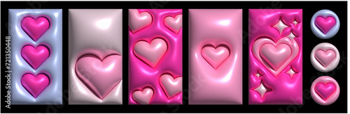 Cute inflated 3d hearts, shiny graphic for valentines day 

