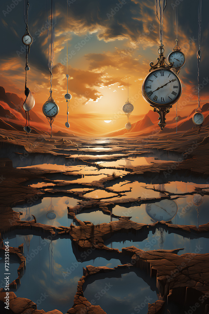 Dreamscape with Melting Clocks: A Surreal Journey