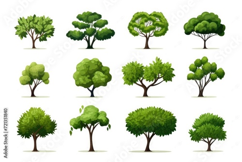 Set of 3D trees on white background