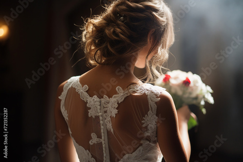 Generative ai collage photo of stunning gorgeous bride in white dress stand back rear on wedding