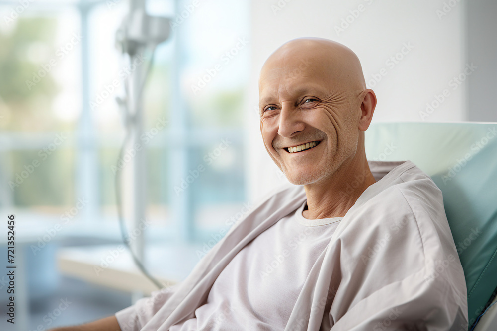 Created with generative AI picture of cancer smiling patient in a hospital Created with generative AI picture of cancer smiling patient in a hospital