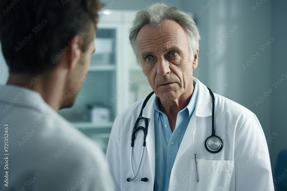 Fototapeta premium Generative AI photo image of senior mature sick man at a doctor appointment