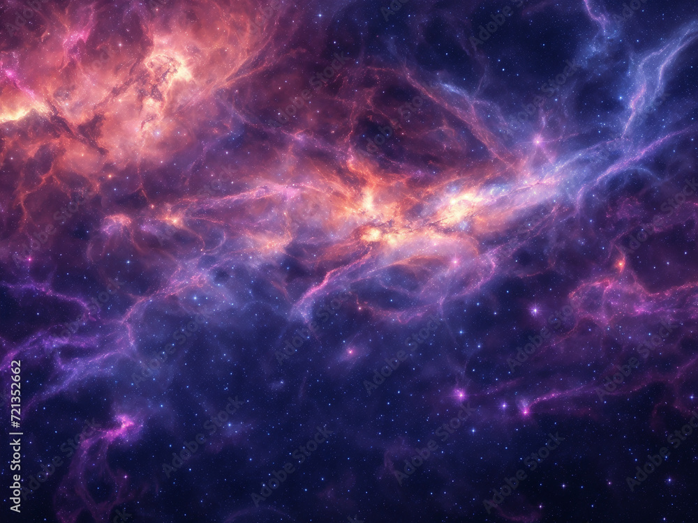 Illustration of a space cosmic background of supernova nebula and stars, glowing mysterious universe, galaxy wallpaper