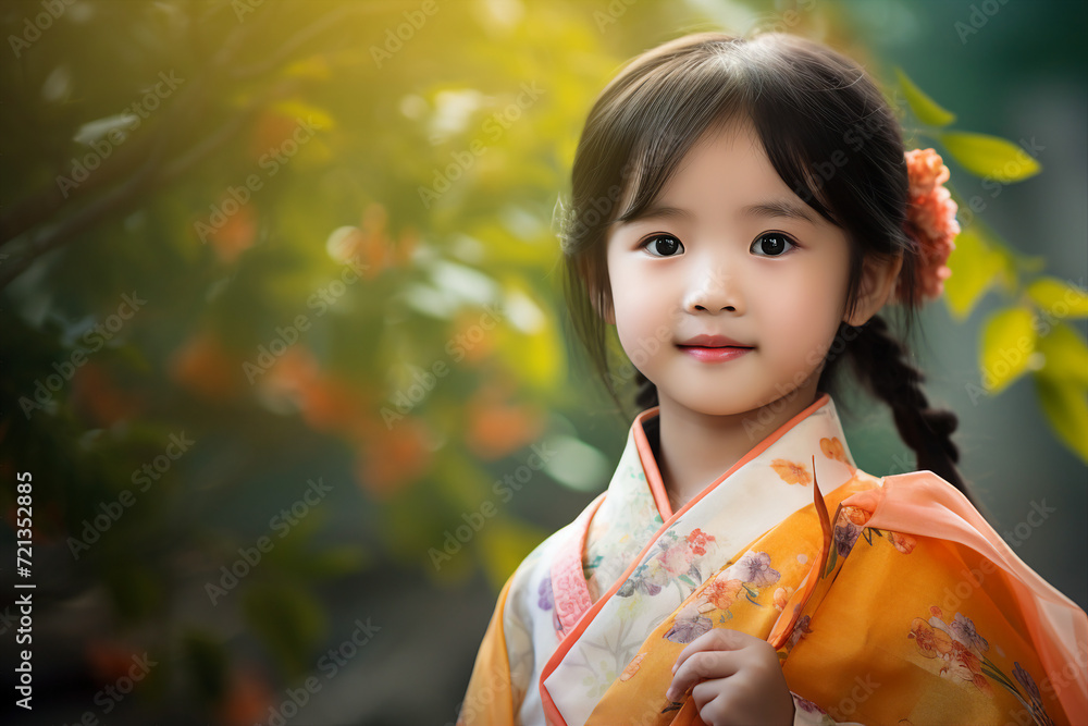 Portrait of charming adorable cute chinese girl in kimono made with generative AI Portrait of charming adorable cute chinese girl in kimono made with generative AI