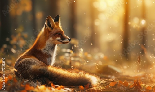 Red fox in the autumn forest. Beautiful wild animal in nature. © TheoTheWizard