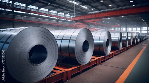 Wallpaper Mural Rolls of galvanized steel sheet inside the factory or warehouse. Neural network AI generated art Torontodigital.ca