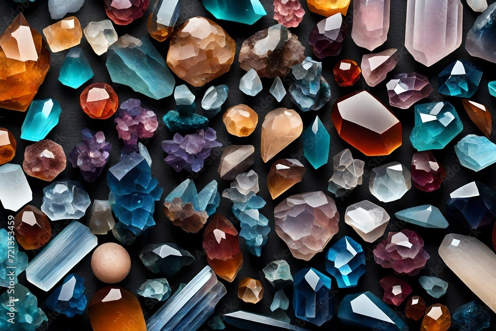 crystals multi colorful precious stone full frame background stuck in sky blue materials crystals multi colorful precious stone full frame background stuck in sky blue materials