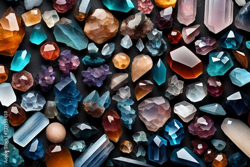 crystals multi colorful precious stone full frame background stuck in sky blue materials 